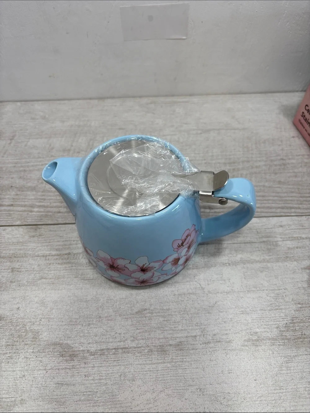 Alfred Cherry Blossom Blue Ceramic Teapot Stainless Steel Infuser NIB